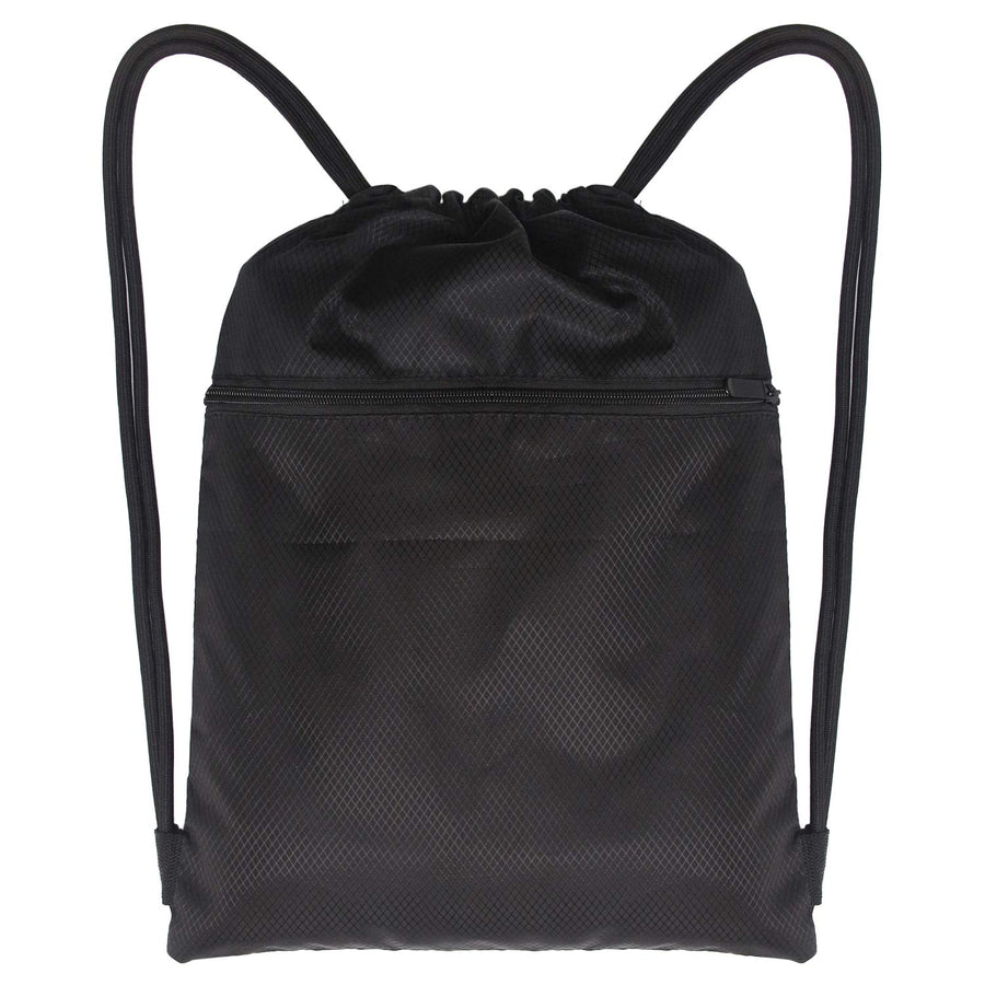 Drawstring Strings Bags with Pocket Sports Athletic Travel Gym Cinch Sack Lightweight Backpack for Men and Women, Black