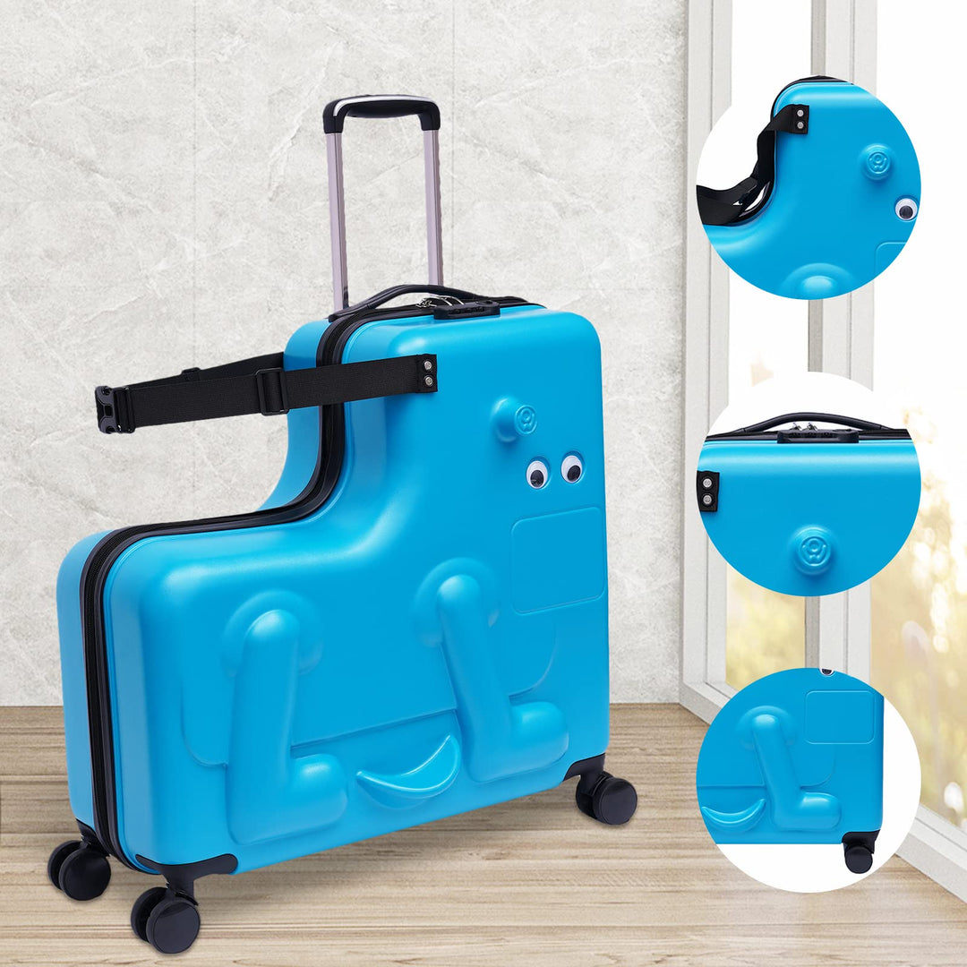 Kids Ride-On Luggage, 24 Inch Portable Trolley Luggage with Universal Wheel, Waterproof Unisex Boys Girls Travel Suitcase with Lock Rideable Luggage, Aged 6-12 Years Old