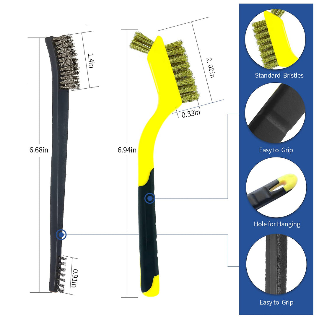 (8 Pieces) Small Wire Brush Brass/ Stainless Steel/ Nylon Brushes for Cleaning Rust Removal, Dirt, Paint Scrubbing Wire Brush Set Double-Ended Cleaning Pick