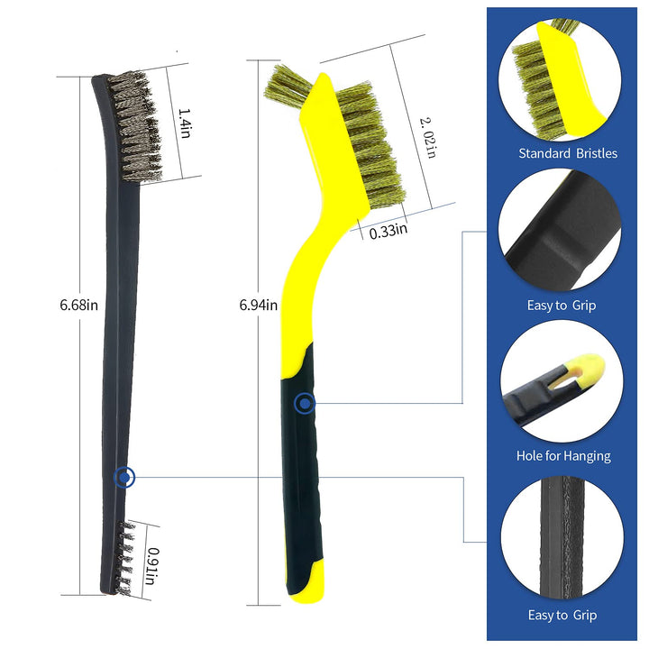 (8 Pieces) Small Wire Brush Brass/ Stainless Steel/ Nylon Brushes for Cleaning Rust Removal, Dirt, Paint Scrubbing Wire Brush Set Double-Ended Cleaning Pick