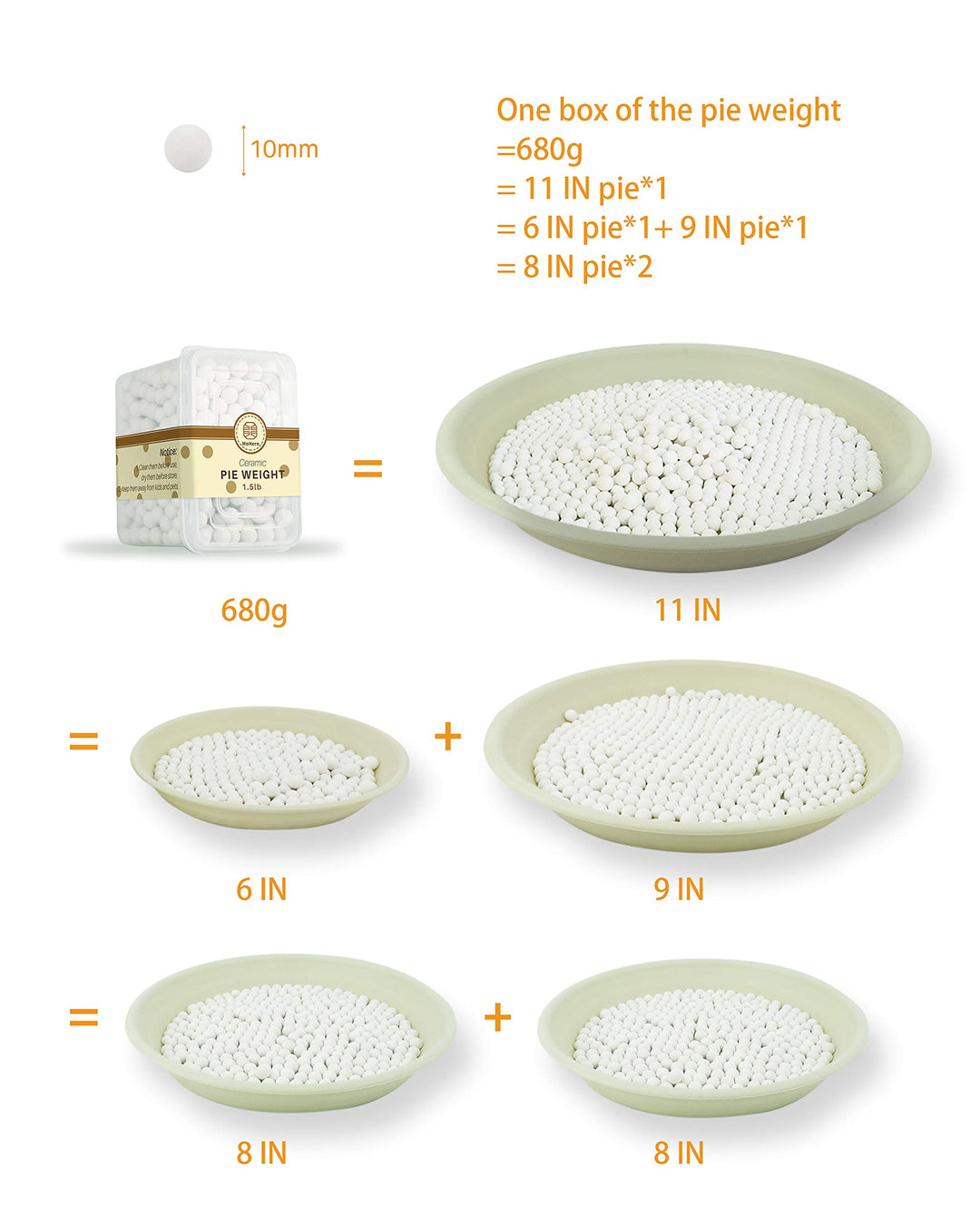 Pie Weights for Baking, 1.5LB Ceramic Pie Crust Weights, 10mm Reusable Baking Beans with A Storage Box