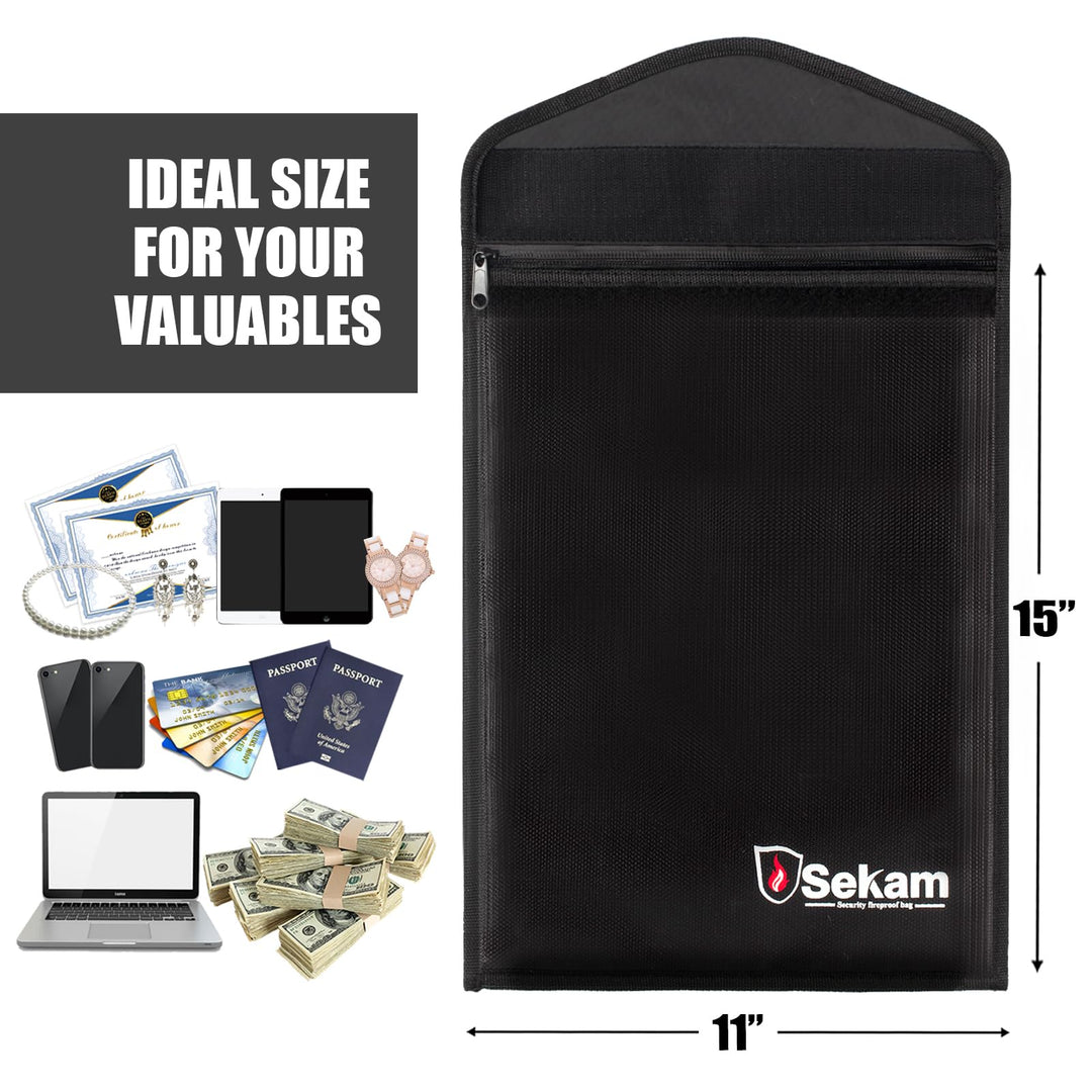 2-Pack Fireproof Document Bag (15 x 11 inch), Fireproof Money Bag, Fireproof Envelope Cash Bag, Waterproof &amp; Fire Safe Bag for A4 Documents, Legal Size Document with Zipper &amp; Hook &amp; Loop Closure