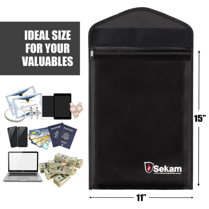 2-Pack Fireproof Document Bag (15 x 11 inch), Fireproof Money Bag, Fireproof Envelope Cash Bag, Waterproof &amp; Fire Safe Bag for A4 Documents, Legal Size Document with Zipper &amp; Hook &amp; Loop Closure