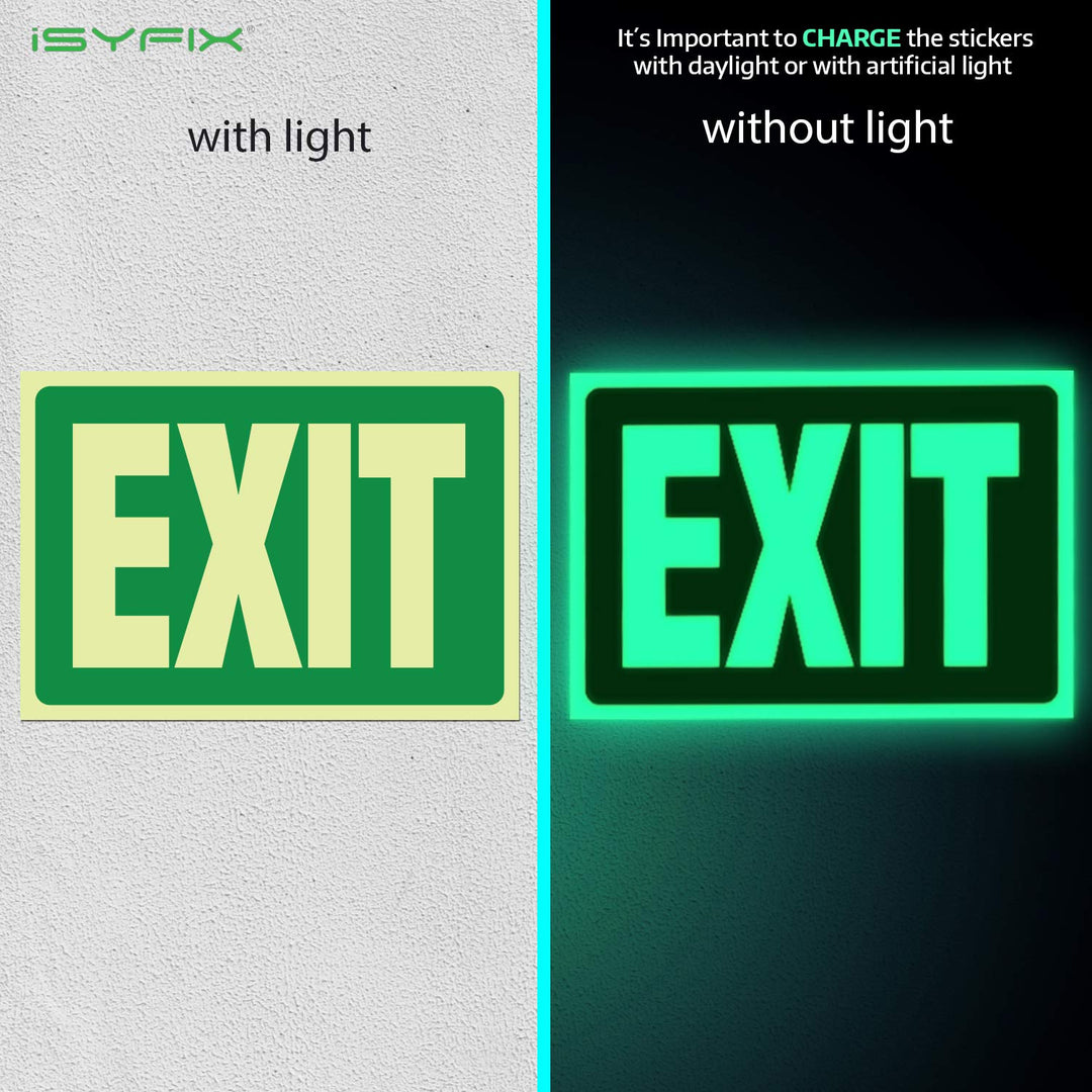 Exit Glow in the Dark Sign Stickers Green – 1 Pack 10x7 Inch – Photoluminescent Vinyl, Laminated for UV, Weather &amp; Fade Resistance, Indoor &amp; Outdoor for Business, School, Office, Warehouse