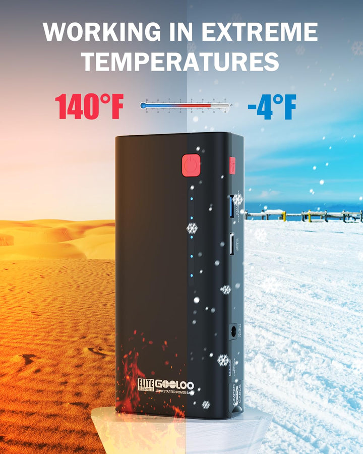 Jump Starter GE1200 2000A Peak Portable Jump Starter Battery Pack for Up to 8.0L Gas or 6.0L Diesel Engine with USB Quick Charge and LED Light, SuperSafe 12V Lithium Car Starter