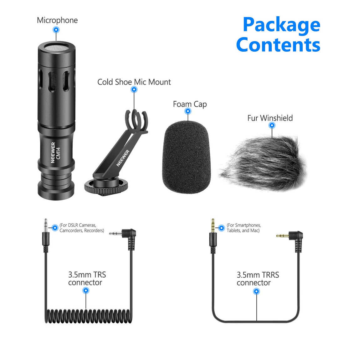 Neewer CM14 Microphone for Phone, Mini On-Camera Video 