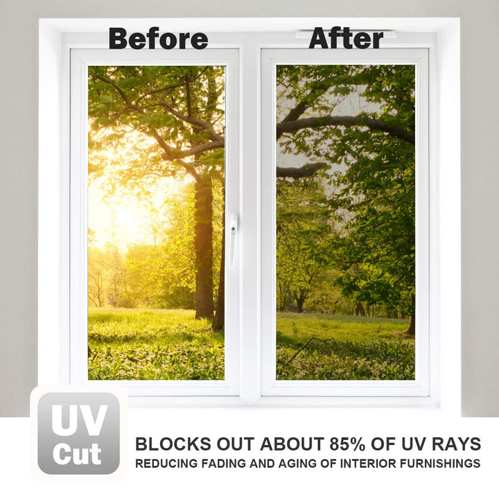 Window Film One Way Mirror Film Daytime Privacy Static Non-Adhesive Decorative Heat Control Anti UV Window Tint for Home and Office Silver 6 Mil 17.5 Inch x 6.5 Feet