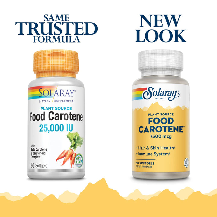 Food Carotene, Vitamin A as Beta Carotene 25000IU | Carotenoids for Healthy Skin &amp; Eyes, Antioxidant Activity &amp; Immune System Support | 50ct