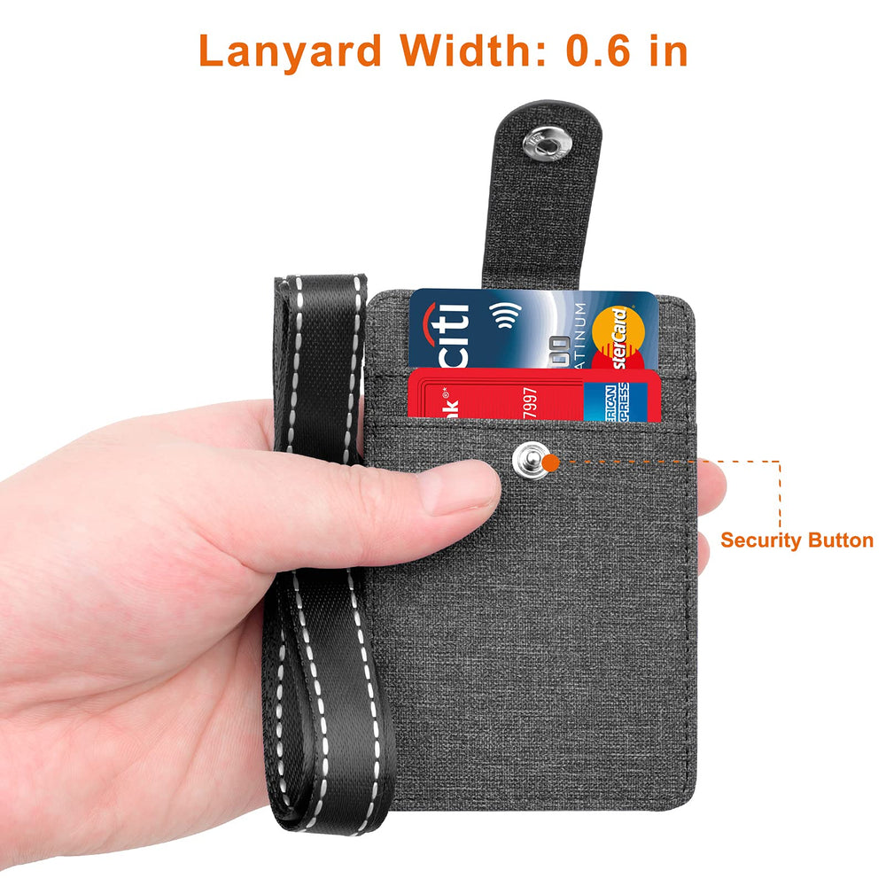 Badge Holder - Leather ID Card Holder Wallet Case with 3 Cards Slot and Neck Lanyard/Strap. Additional Retractable Badge Reel with Belt Clip (Black, Linen Finish)