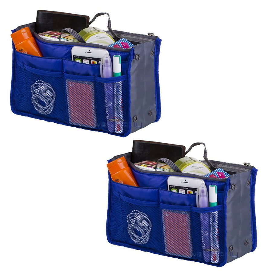 Generic Sapphire: 2 Pack Travel Insert Handbag Purse Large Liner Organizer Tidy Bags Expandable 13 Pocket Handbag Insert Purse Organizer with Handles