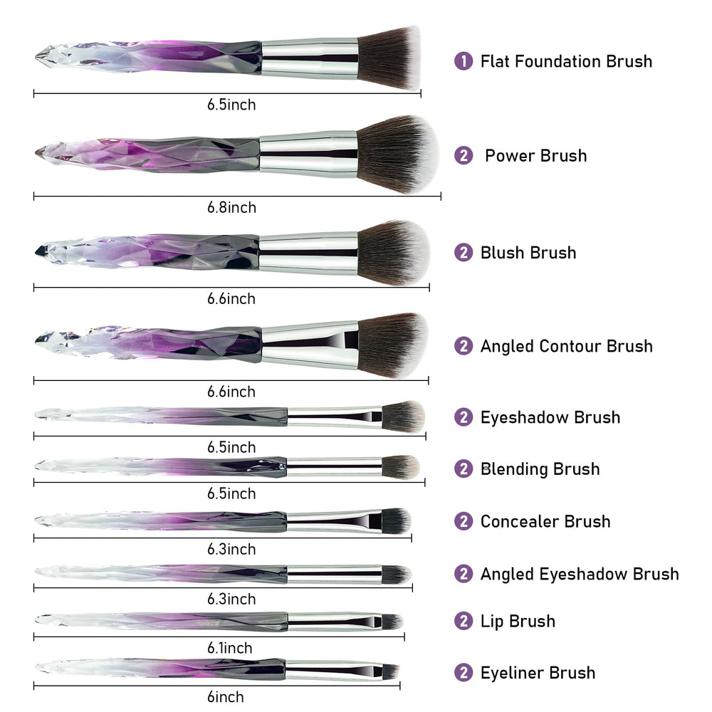 Make Up Brush Set 10 Piece, Professional Makeup Brushes with Soft Bristles Hair Purple Cosmetic Brushes Collection Special Plastic Handle Eye Brushes