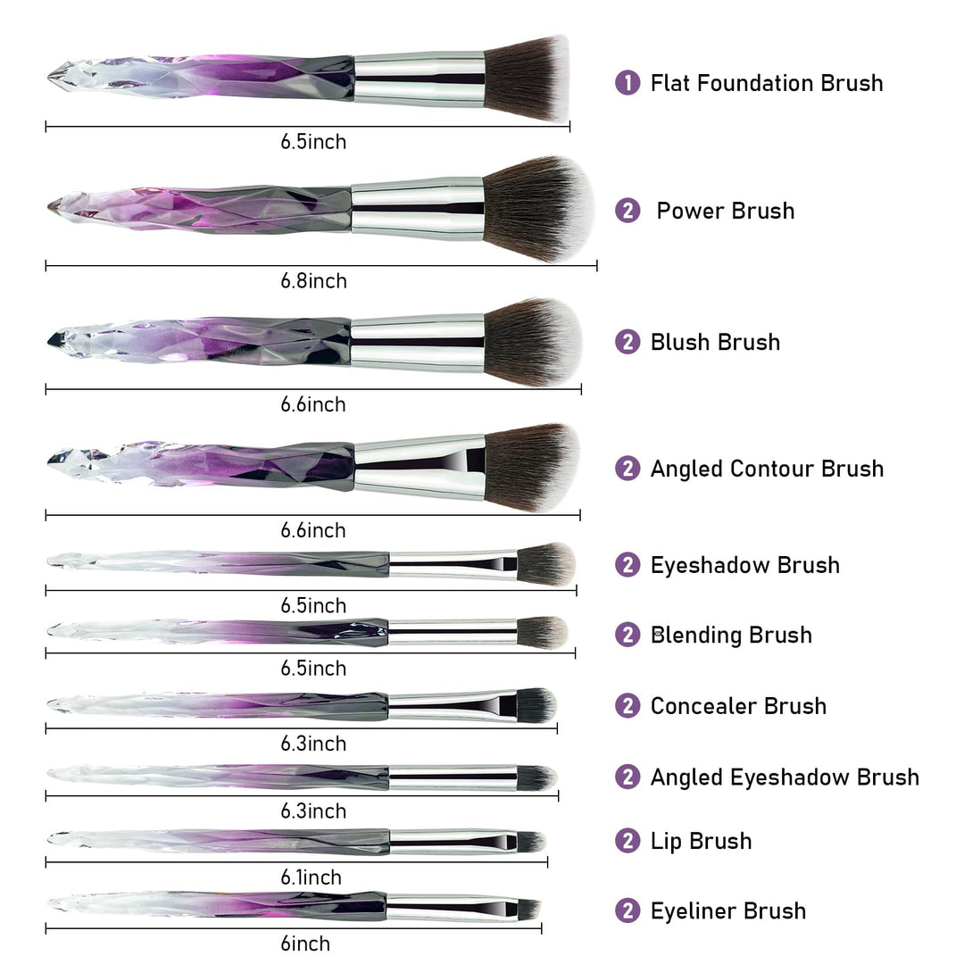 Make Up Brush Set 10 Piece, Professional Makeup Brushes with Soft Bristles Hair Purple Cosmetic Brushes Collection Special Plastic Handle Eye Brushes