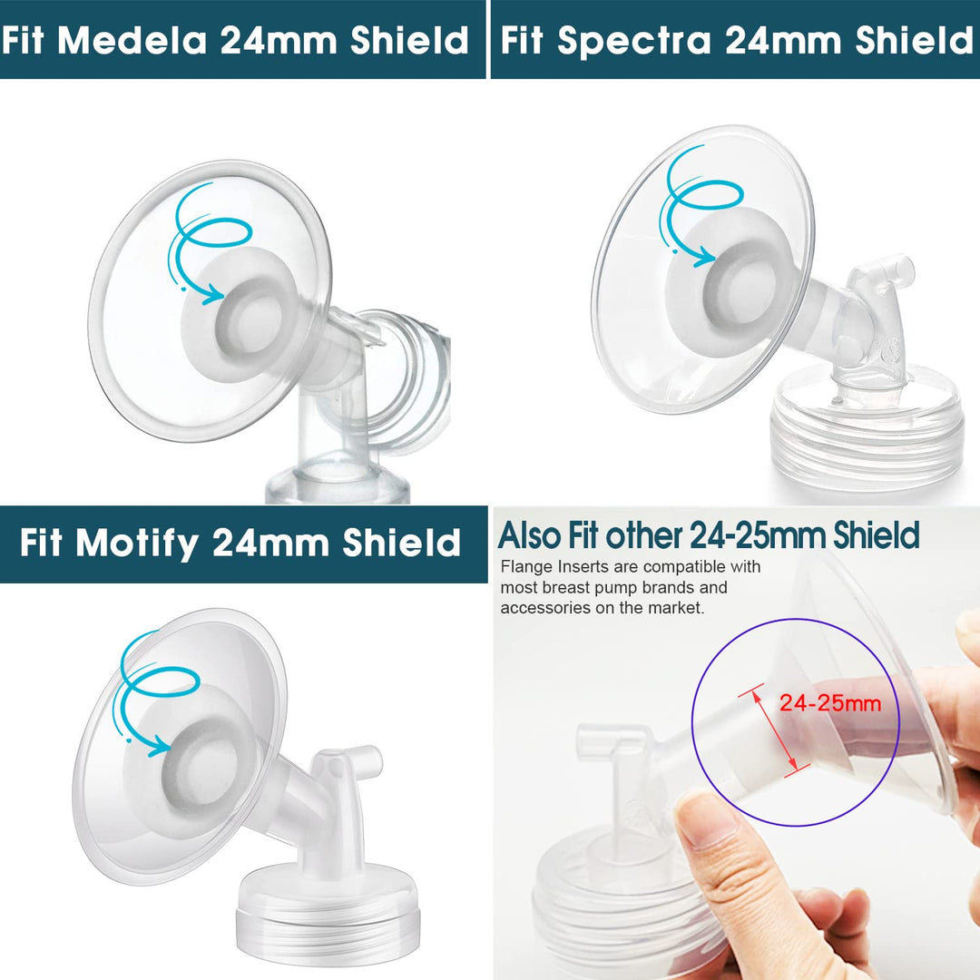 Begical Flange Inserts 15mm for Medela/Spectra/tsrete/momcozy/Elvie/Motif Luna/Ameda MYA Breastpump 24mm Breast Shields. Reduce 24mm Nipple Tunnel Down to 15mm