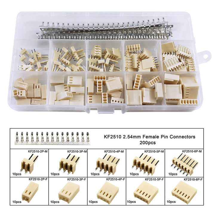 300pcs 2.54mm KF2510 Connector Kit with KF2510 2.54mm Female Pin Headers Terminals, 2.54mm 2/3 / 4/5 /6 Pin Housing Connector Adapter Plug