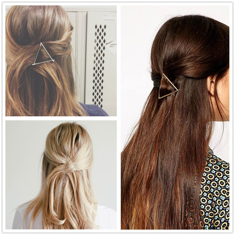 ANGELANGELA Dainty Gold Silver Hollow Triangle Geometric Hairpin