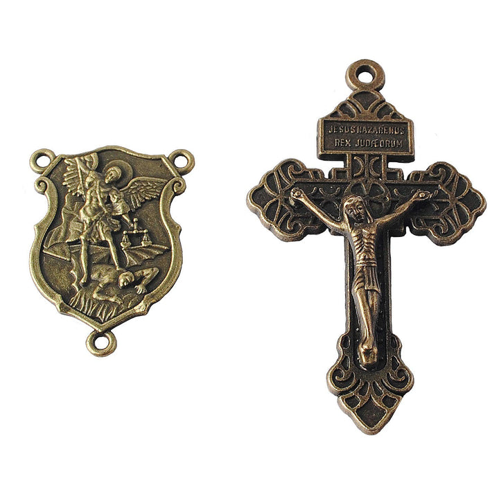 4 Sets of Saint Michael Centerpiece and Pardon Crucifix for DIY Making Rosary (Anti-Bronze)