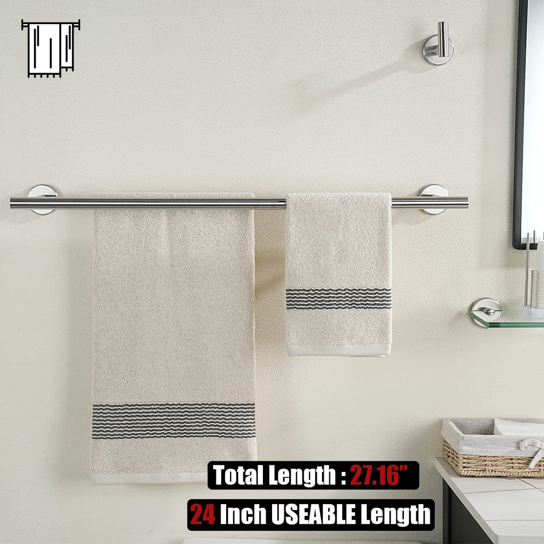 Double Towel Bar, 24 Inch 304 Stainless Steel Thicken 0.8mm Bath Towel Rack for Bathroom, Towel Holder Brushed Wall Mount, Total Length 27.16 Inch, TB100L24-BN
