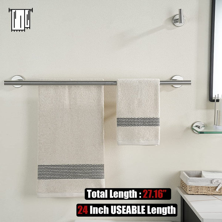 Double Towel Bar, 24 Inch 304 Stainless Steel Thicken 0.8mm Bath Towel Rack for Bathroom, Towel Holder Brushed Wall Mount, Total Length 27.16 Inch, TB100L24-BN