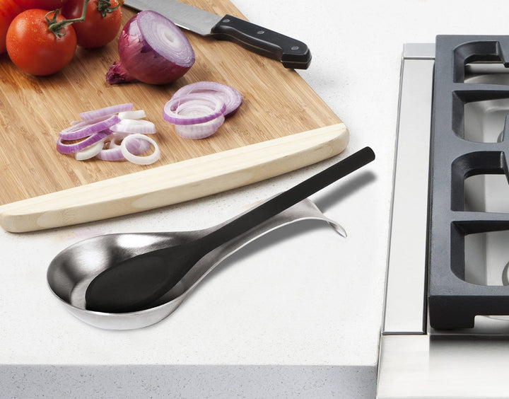OGGI Stainless Steel Spoon Rest- Long Handle Holds Kitchen Utensils in Place, Great Spoon Rest for Kitchen Counter, Stove Top, or Coffee Station; Kitchen Accessories, Utensil Rest, Stainless