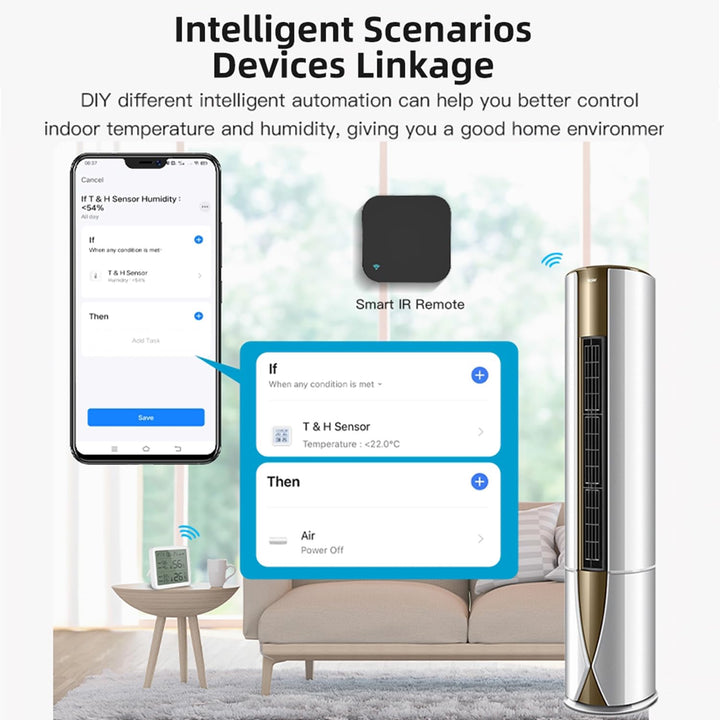 Smart WiFi Temperature Humidity Sensor, Wireless Thermometer Hygrometer, Built-in Clock and Time Display,Smart Temperature Humidity Monitor withTuya App,Compatible with Alexa,Google Home,Siri (White)