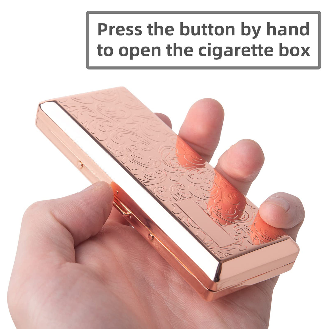 EYIDADAE Metal Cigarette Case, Portable Double Sided Spring Clip, Holds 10 Cigarettes, 100mm, Vines Rose Gold