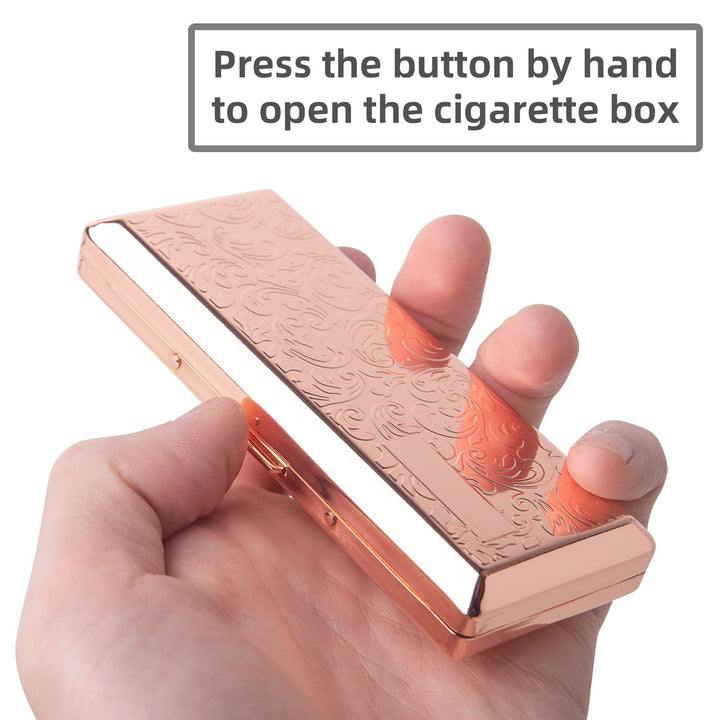 EYIDADAE Metal Cigarette Case, Portable Double Sided Spring Clip, Holds 10 Cigarettes, 100mm, Vines Rose Gold