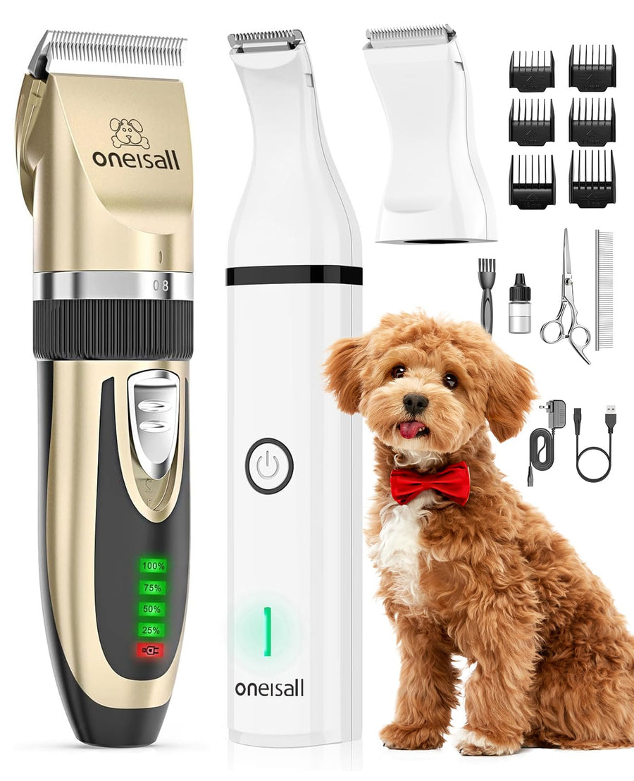 Dog Clippers and Dog Paw Trimmer Kit 2 in 1 Low Noise Cordless Dog Clippers for Grooming Pet Hair Trimmers for Small and Large Dogs Cats Animals
