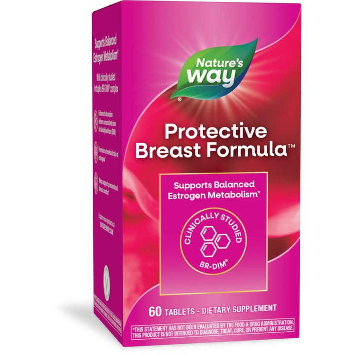 Nature&#39;s Way Protective Breast Formula, Supports Balanced Estrogen Metabolism*, Supports Premenstrual Breast Comfort*, with BR-DIM, Turmeric Extract, and Vitamin D3, 60 Tablets (Packaging May Vary)