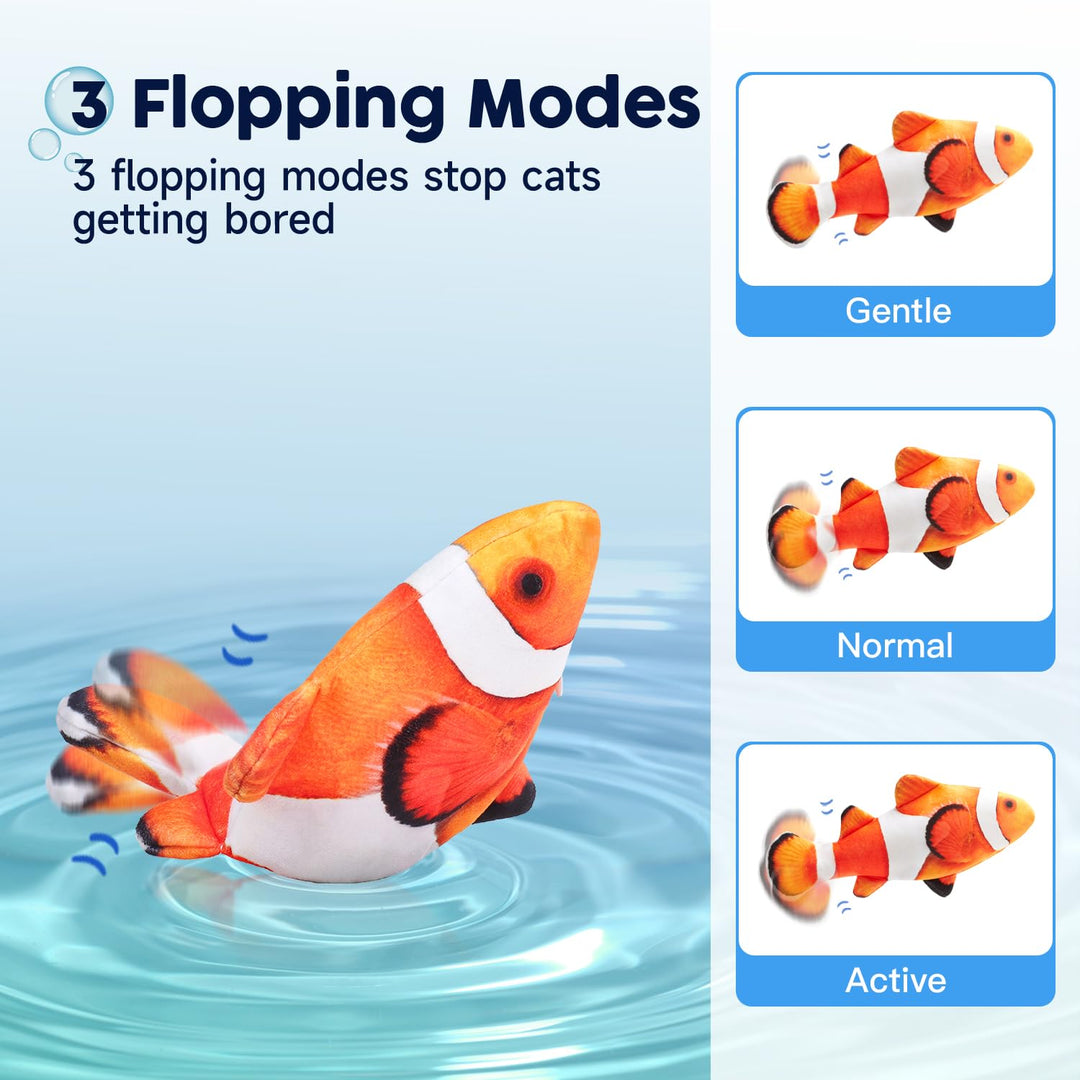 Cat Toys Flopping Fish with SilverVine and Catnip, Moving Kitten Kicker, Floppy Wiggle Clownfish for Small Dogs, Motion Kitty Interactive Exercise, 10.5 Inches
