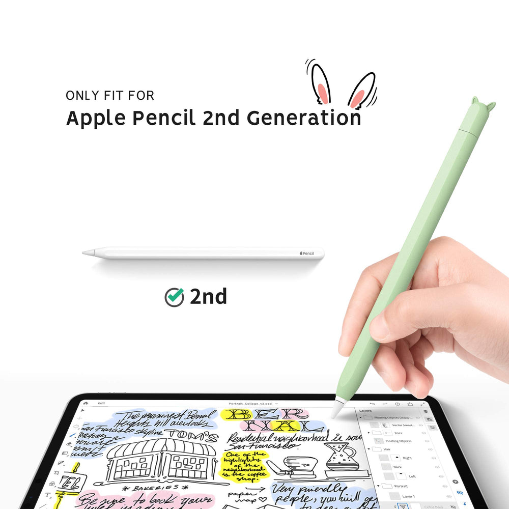 Cute Ear Case Silicone Skin Cover for Apple Pencil 2nd Generation, and Protective Nib Cover Accessories Compatible with iPad Pro 11 12.9 inch,Green