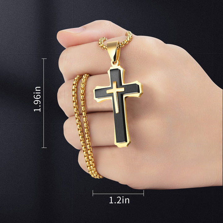 Cross for Car Rearview Mirror Hanging Pendant Accessories Cross Charm for Car Decor Christian Hanging Ornament Jesus Stainless Steel Cross Necklace for Men Women Religious Gift (Black)