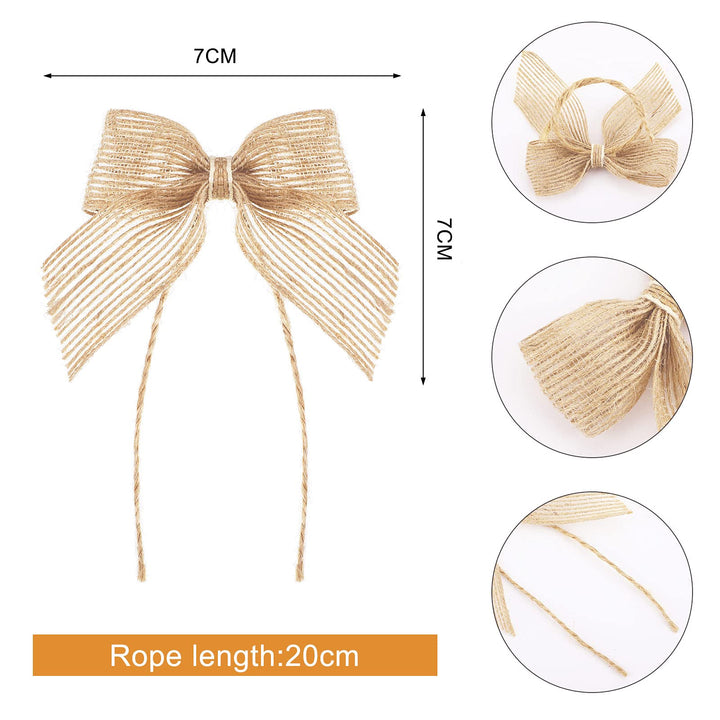 Dingion 50 Pieces Christmas Burlap Bows Mini Handmade B