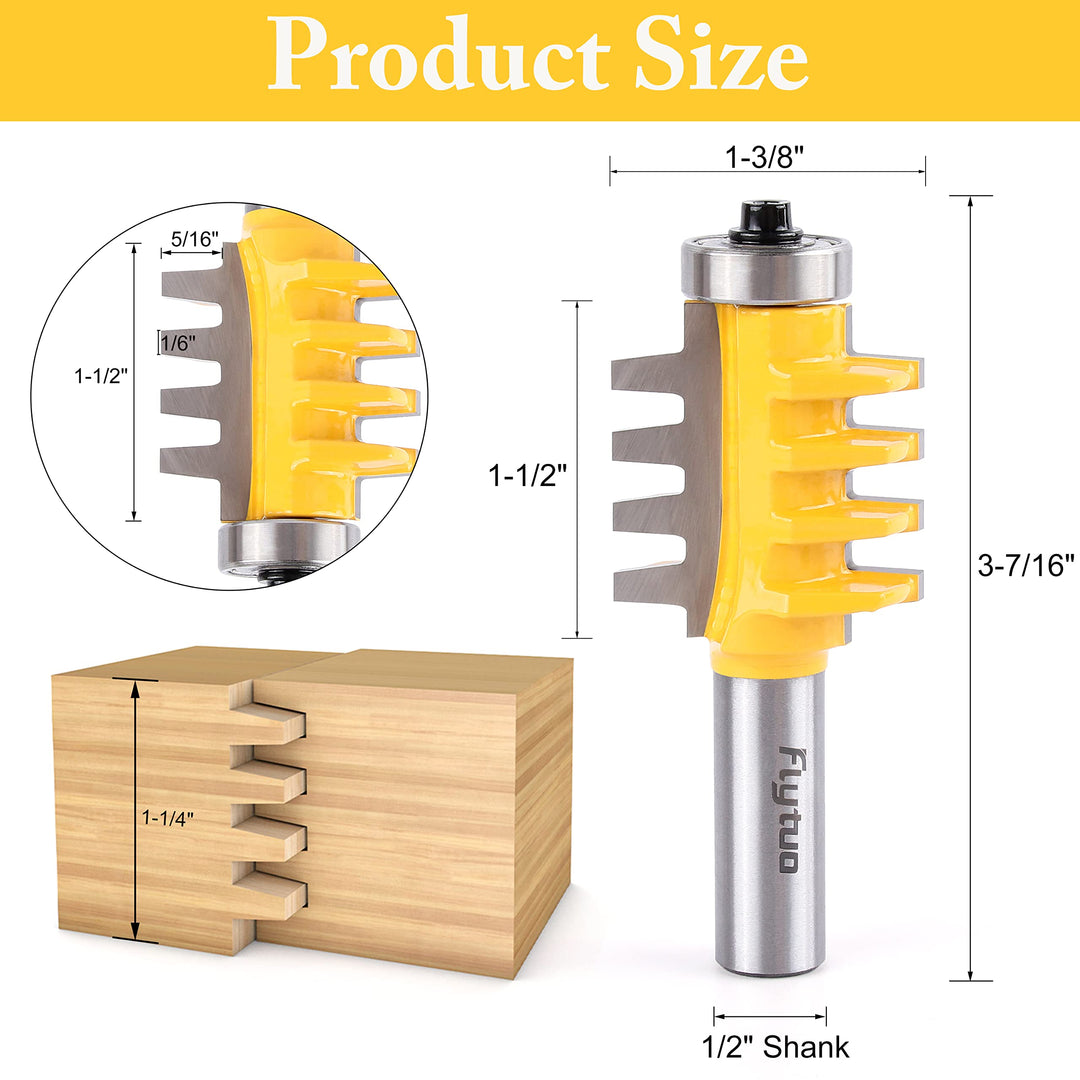 Reversible Finger Glue Joint Router Bit 1/2 Shank, Bearing Finger Woodworking Joint Router Bit Set for for DIY Door Table Cabinet Shelve Furniture