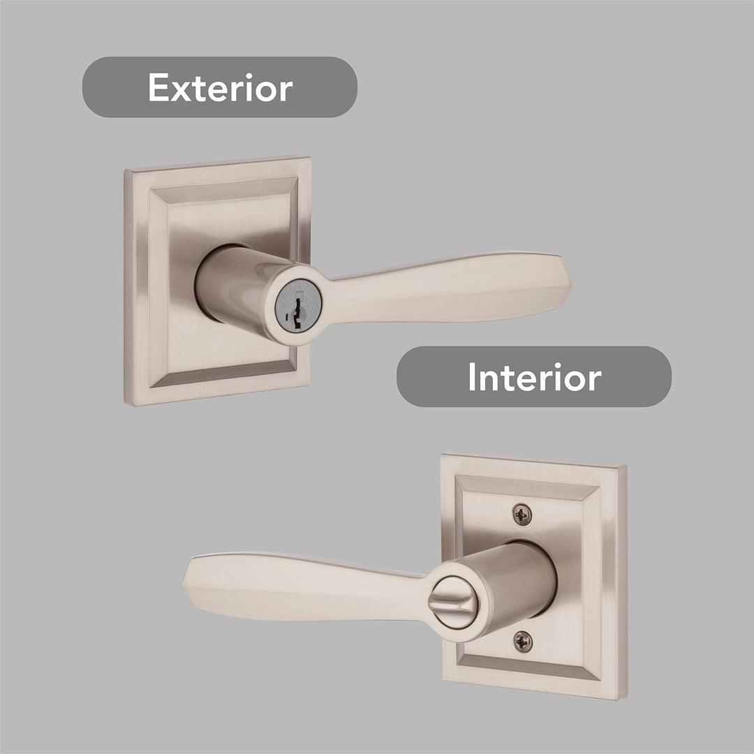 Torrey, Entry Door Handle Reversible Lever with Keyed Lock Featuring SmartKey Re-key Technology and Microban Protection, in Satin Nickel