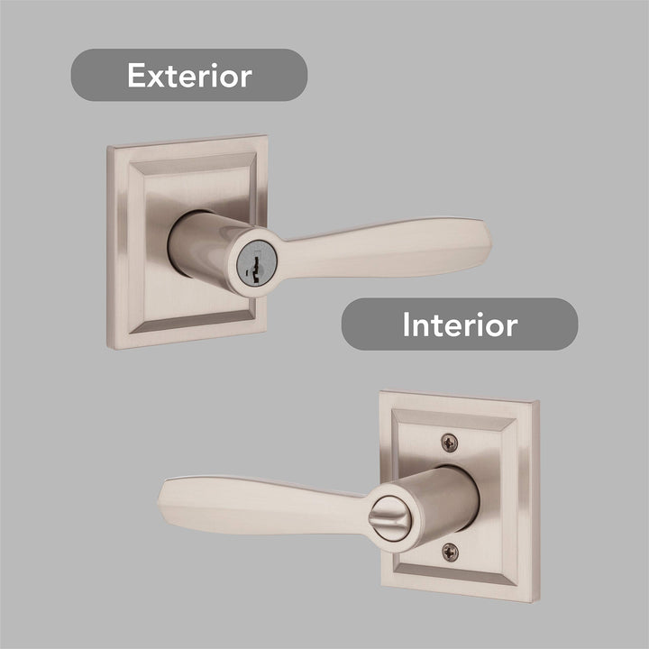 Torrey, Entry Door Handle Reversible Lever with Keyed Lock Featuring SmartKey Re-key Technology and Microban Protection, in Satin Nickel
