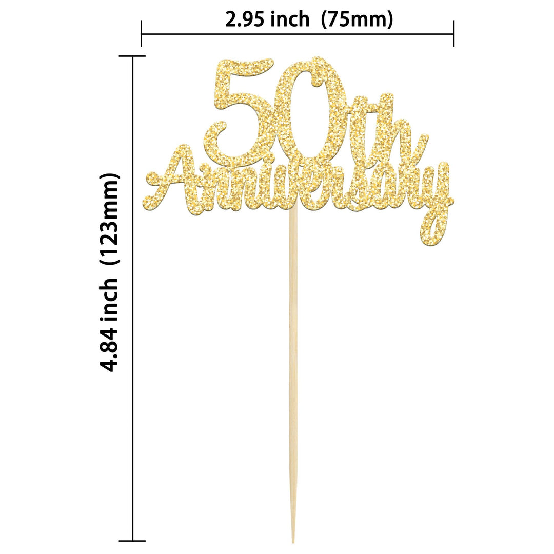 Gyufise 24 Pack 50th Anniversary Cupcake Toppers Picks Gold Glitter Happy 50th Anniversary Cake Decorations for 50th Wedding Retirement Anniversary Party Cake Decorations