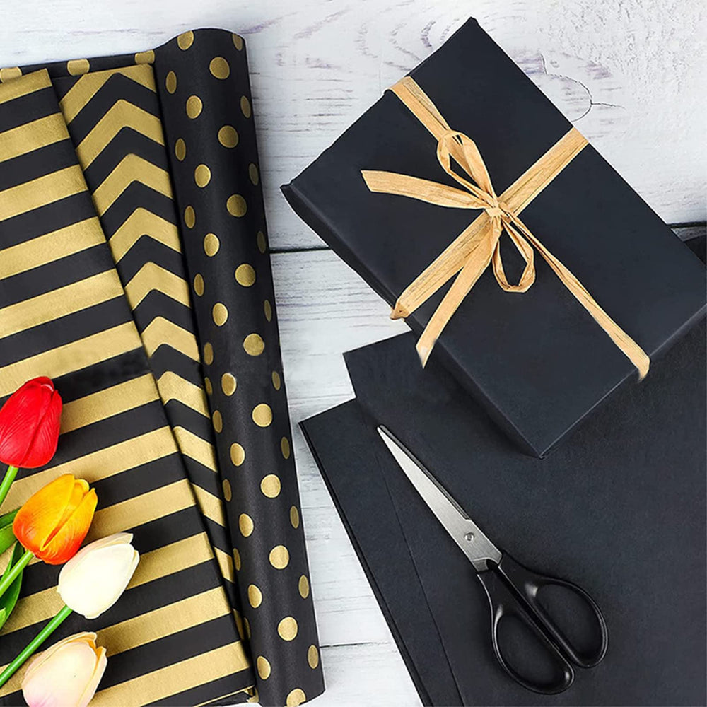 105 Sheets Gold Black Tissue Paper Bulk, Metallic Gift 
