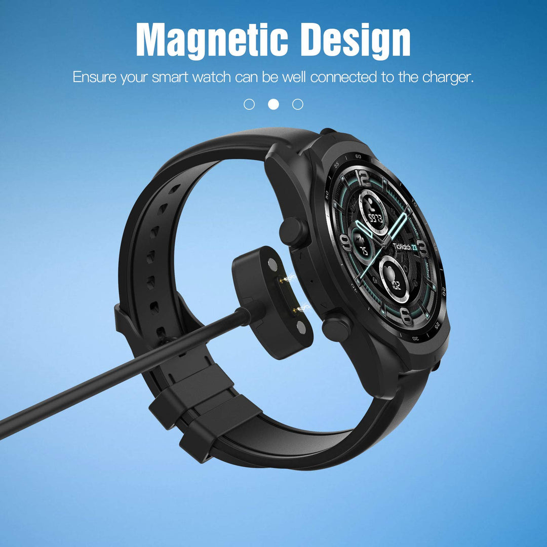 Compatible with TicWatch Pro 5/TicWatch Pro 3 Charger/TicWatch Pro 3 LTE Charger,[2 Pcs] 3.3 Ft Magnetic Charging Dock,USB Charging Cable Clip Cradle,Replacement Charger Power Cable Cord, Black