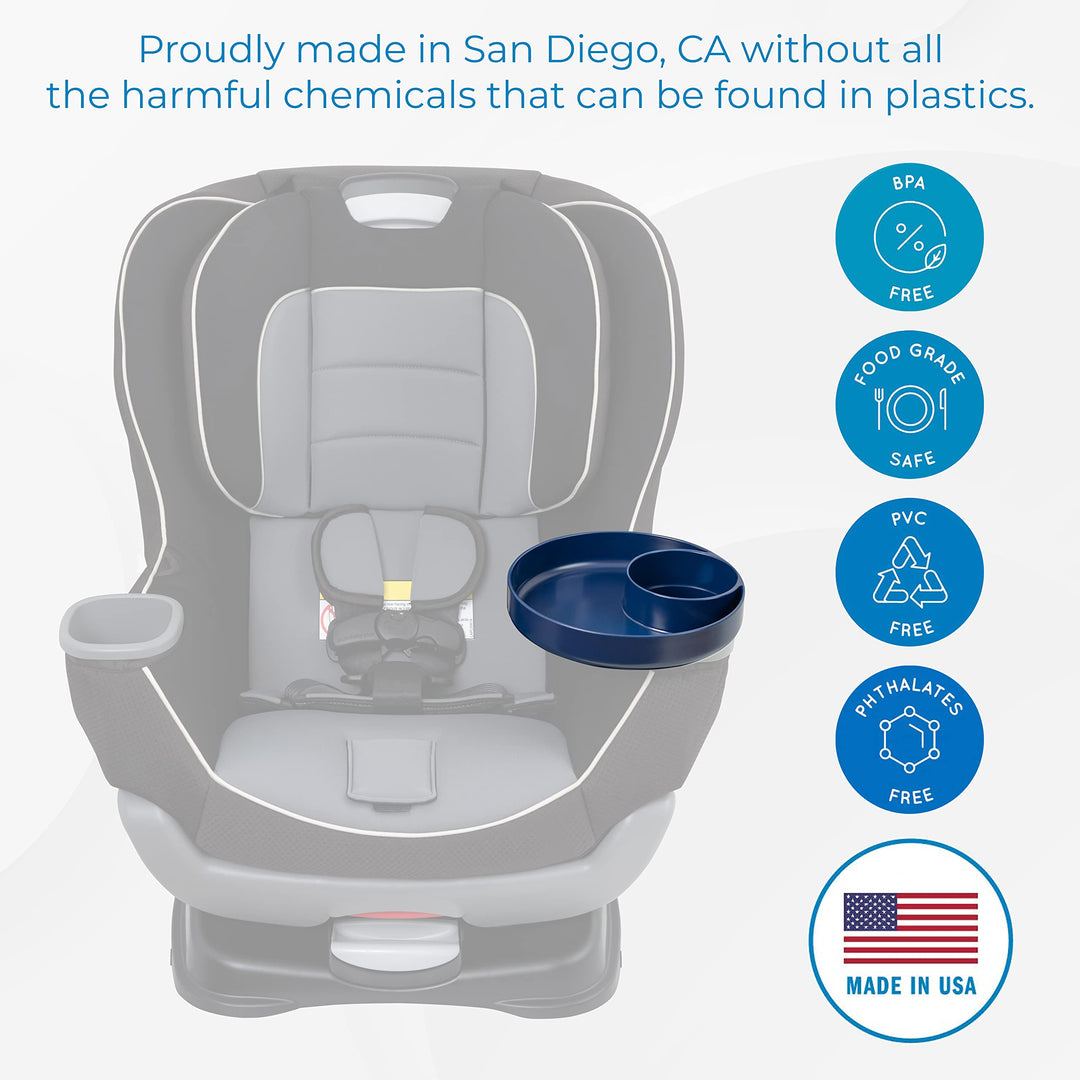 My Travel Tray Round, USA Made. Easily Convert Your existing Cup Holder to a Tray and Cup Holder for use in a Car Seat, Booster, Stroller, Golf Cart and Anywhere You Have a Cup Holder! - Navy