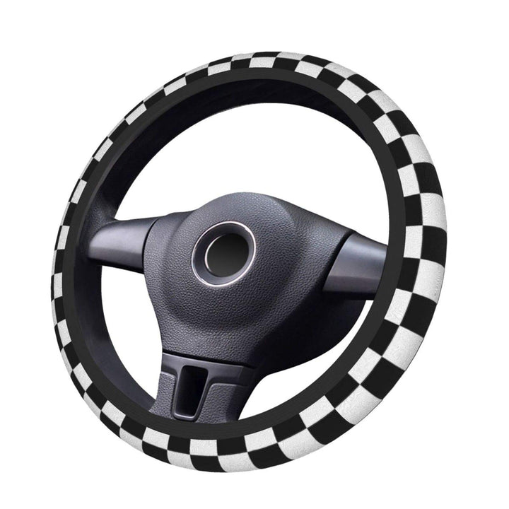 Racing and Checkered Black and White Steering Wheel Cover for Women Men, Universal 15 Inch Anti Slip and Sweat Absorption Auto Car Wrap Cover, Fit Suvs, Vans, Sedans, Cars, Trucks