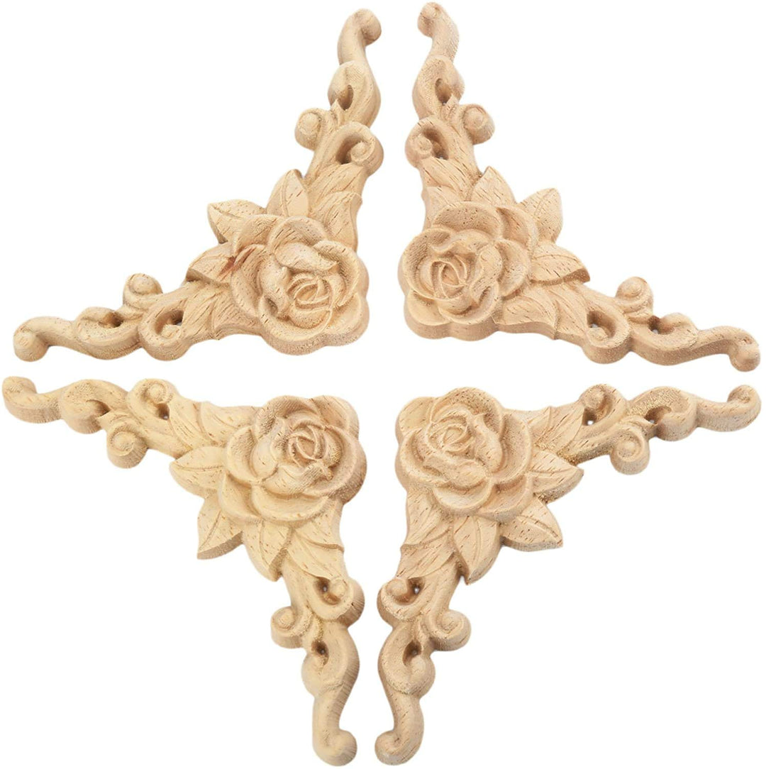 4Pcs Rose Carved Appliques Onlays Crafts Addition, 12x1