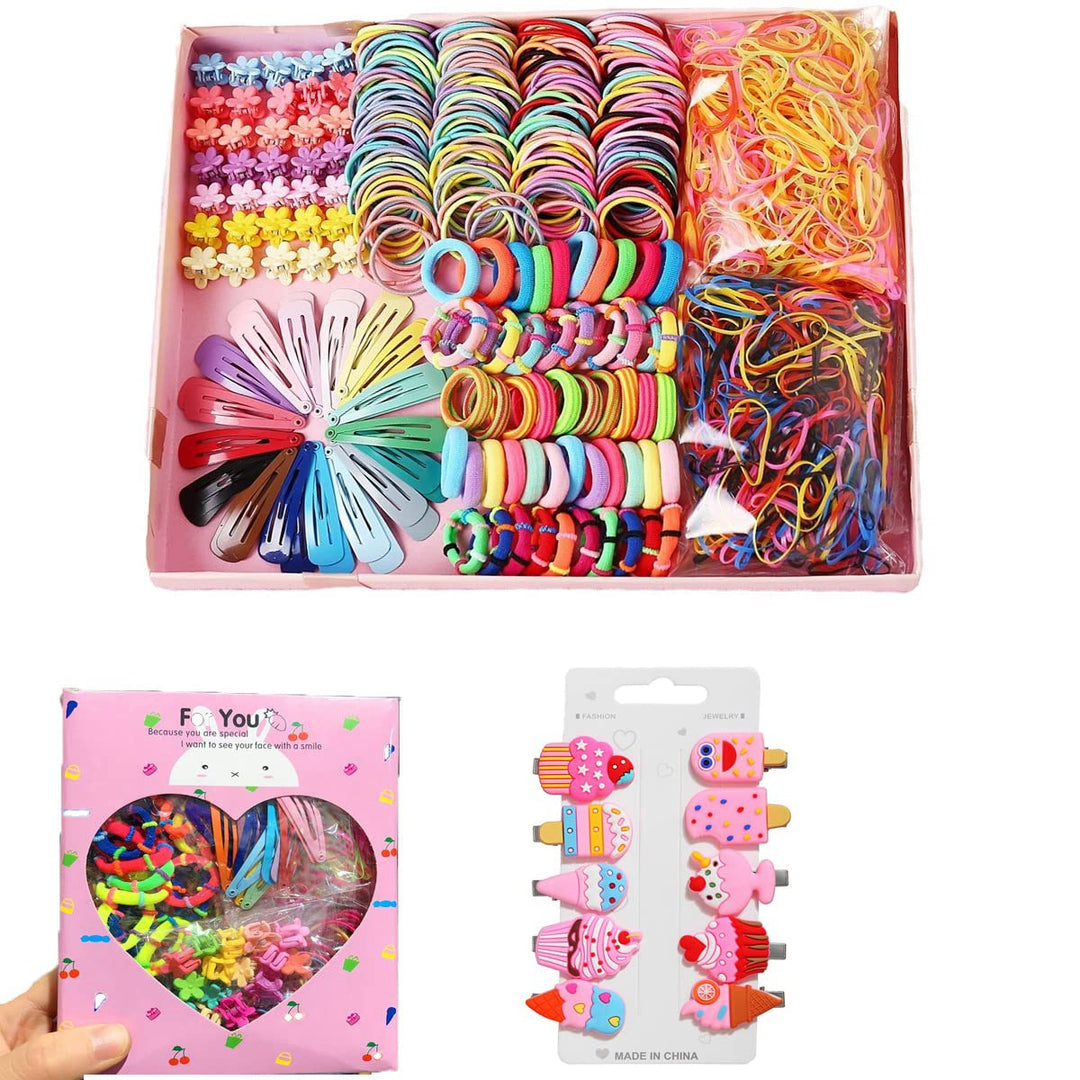 790 pcs Girls Hair Clip Hair Tie Set Toddler Kids Hair Accessories for Girls Hair Clips for Toddler Girls Hair Accessories Set Colorful Ponytail Holders Rubber Bands with 10 pcs Ice Cream Hairpin