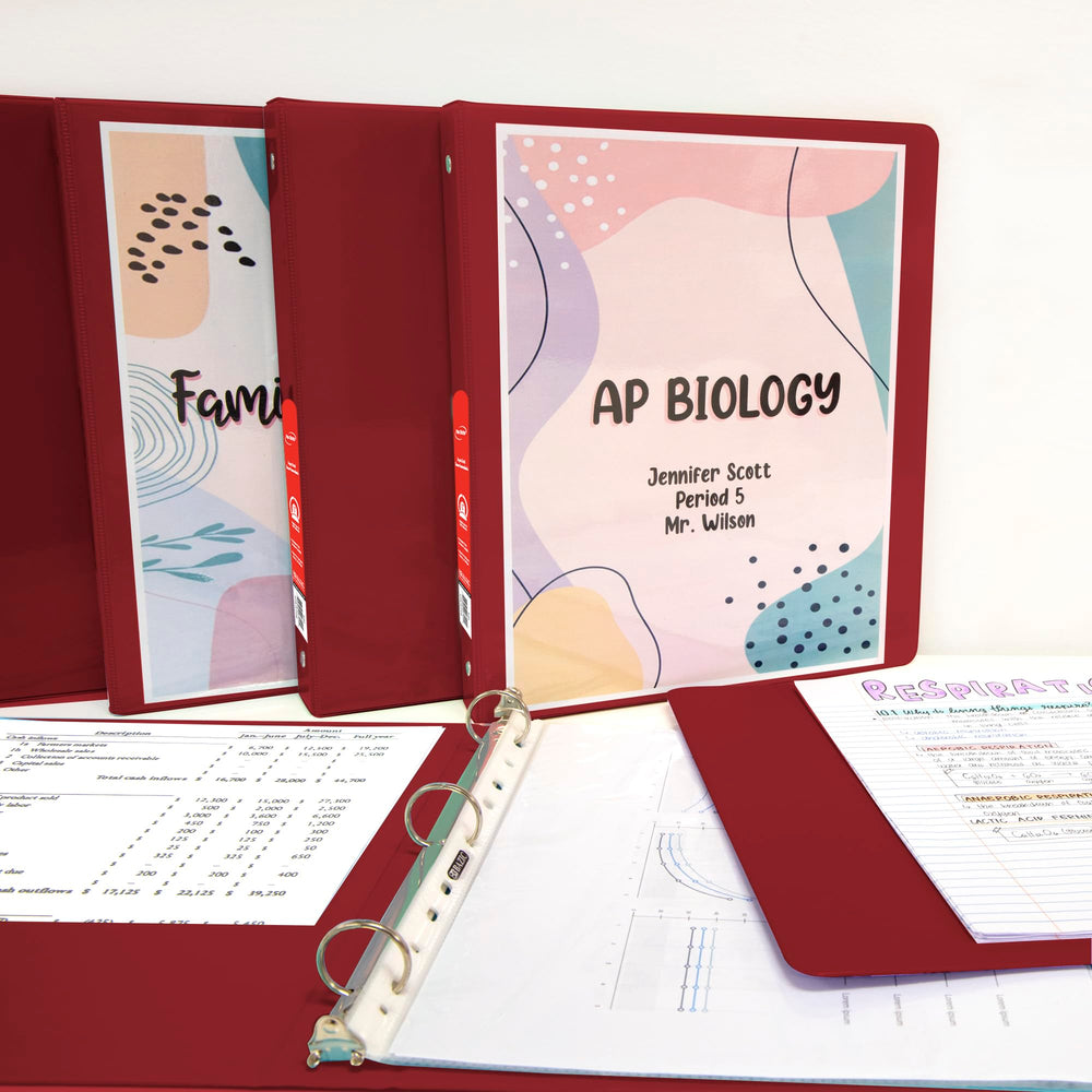 BAZIC 1/2 Burgundy 3-Ring View Binder w/ 2-Pockets