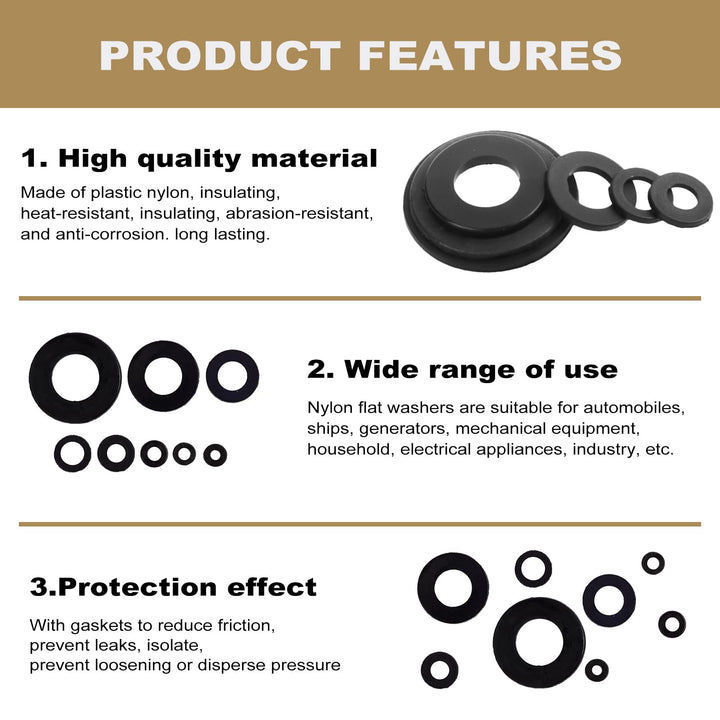 QTEATAK 510 Pcs Black Nylon Flat Washer Assortment Kit 