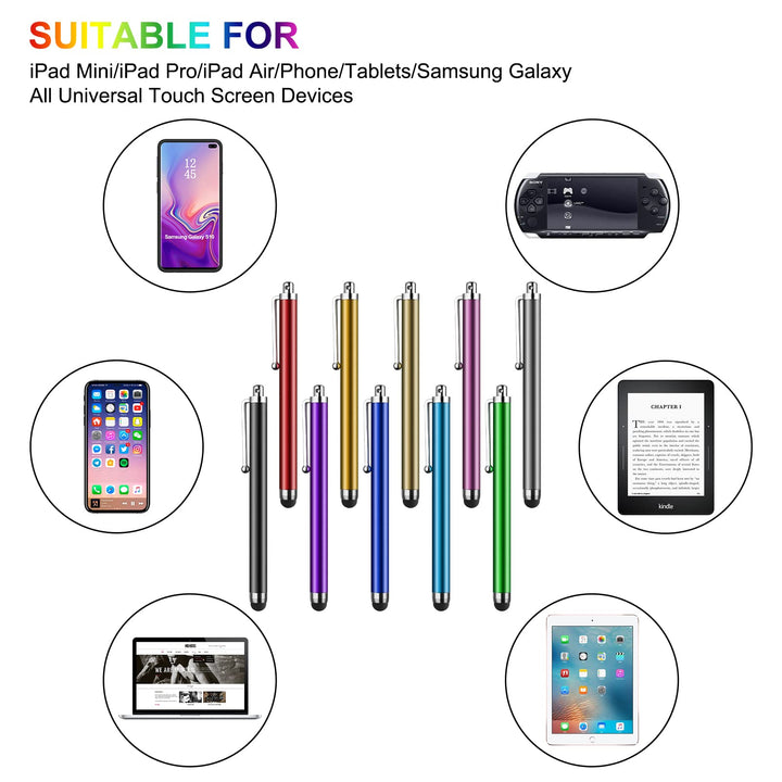 Stylus Pen [10 Pack] Universal Capacitive Touch Screen Pens for Tablets, iPad Mini, iPad Pro, iPad Air, Smartphones, Samsung Galaxy - Multiple Colors