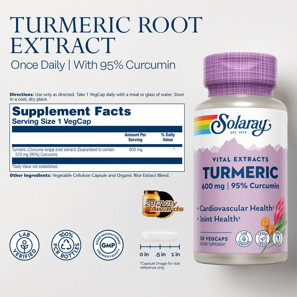 Turmeric Root Extract 570 mg - Turmeric Curcumin Capsules - with 95% Curcumin - Heart Health and Joint Health Support - Lab Verified, 60-Day Guarantee - 60 Servings, 60 VegCaps (30 CT)
