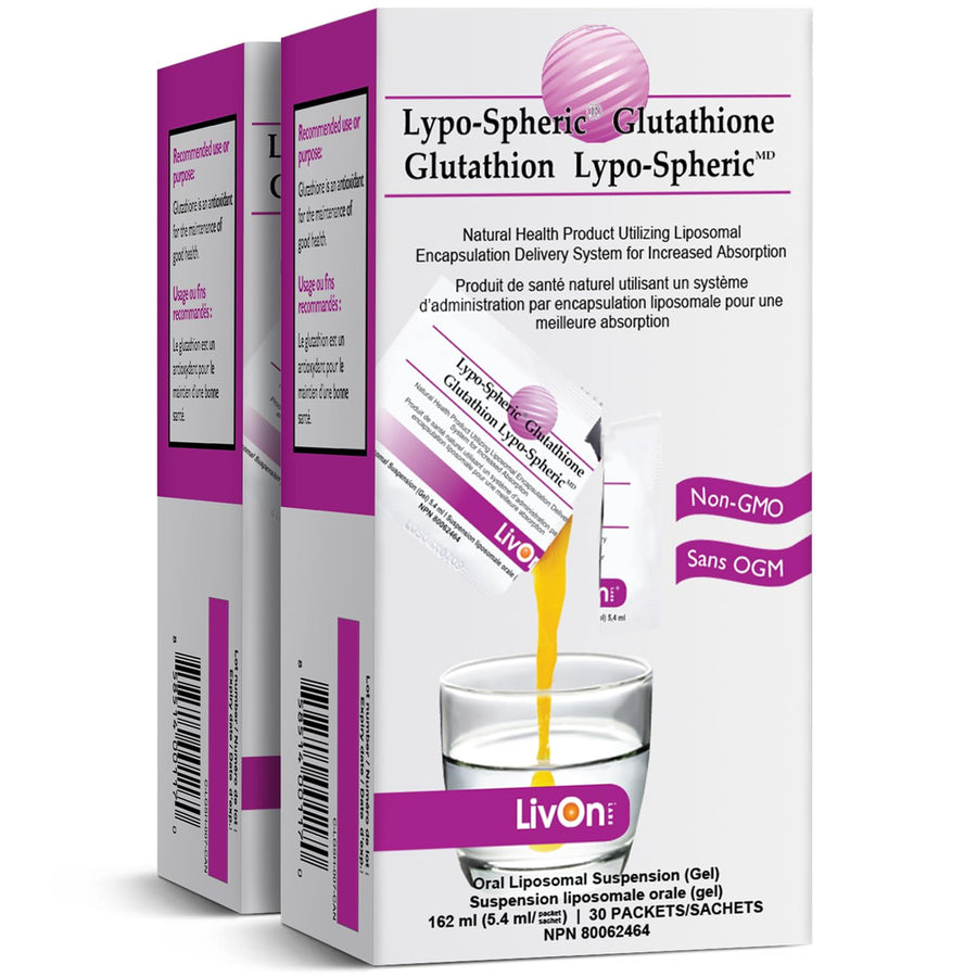 Lypo–Spheric Glutathione - 2 Cartons (60 Packets) – 450 mg Glutathione Per Packet – Liposome Encapsulated for Improved Absorption– Professionally Formulated, 100% Non–GMO