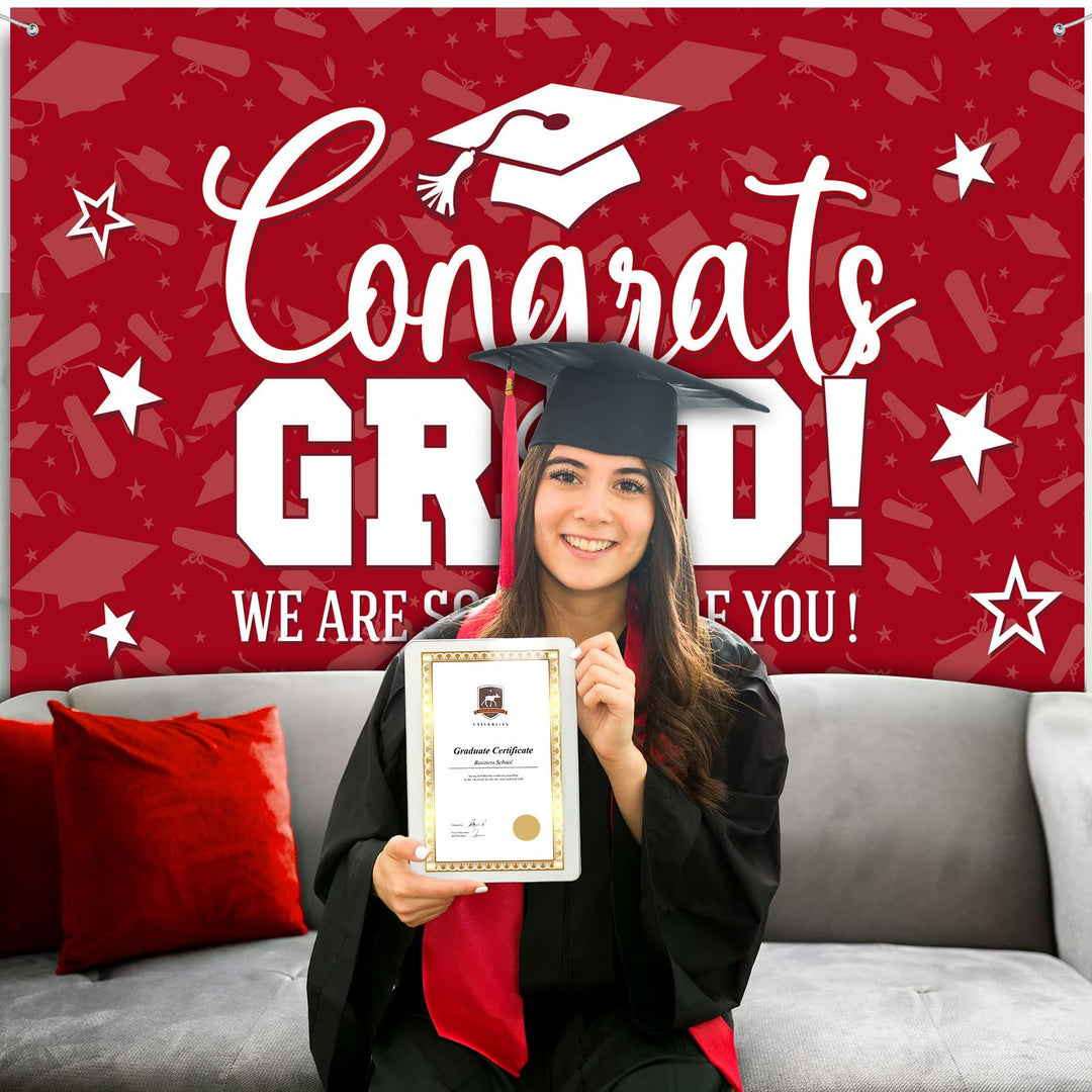 Graduation Decorations Graduation Backdrop Banner Class of 2024 Graduation Backdrop Grad Background for Graduation Party Photo Studio Props Decoration Sign Supplies, 72.8 x 43.3 Inch(Red)