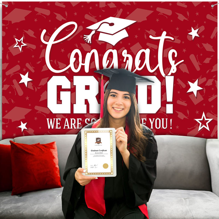 Graduation Decorations Graduation Backdrop Banner Class of 2024 Graduation Backdrop Grad Background for Graduation Party Photo Studio Props Decoration Sign Supplies, 72.8 x 43.3 Inch(Red)