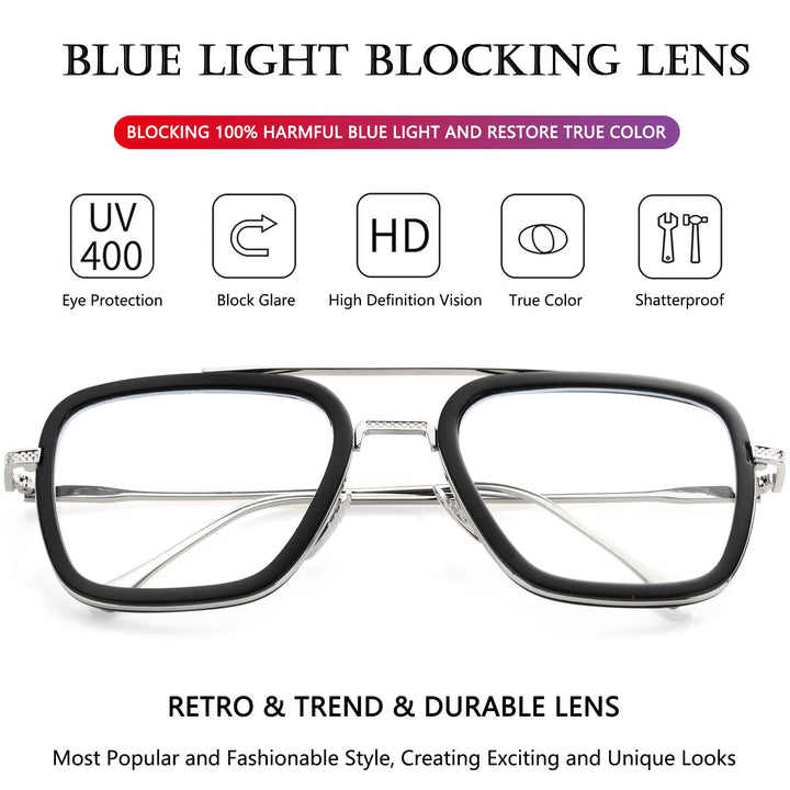 AIEYEZO Tony Stark Sunglasses Vintage Square Metal Fram